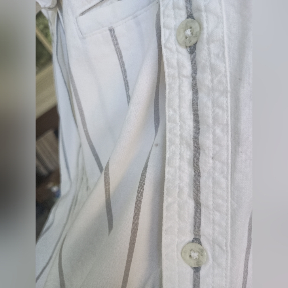 Vintage Bugle Boy White Striped 100% Cotton Button-Up Shirt_Med - Picture 7 of 9